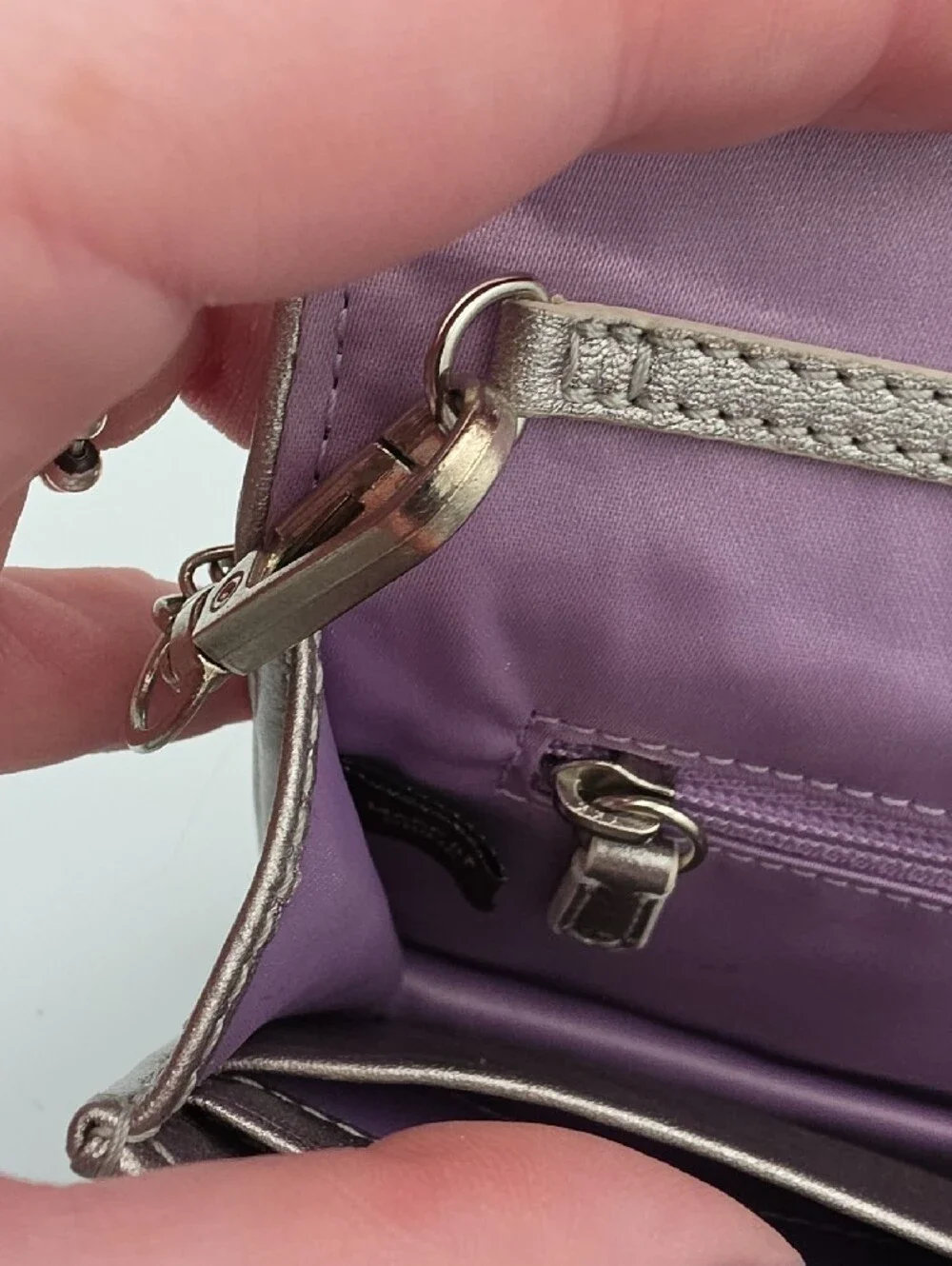 Coach Silver Metallic Shine Signature Mono Small Chain Crossbody/Wallet (EUC)🩶